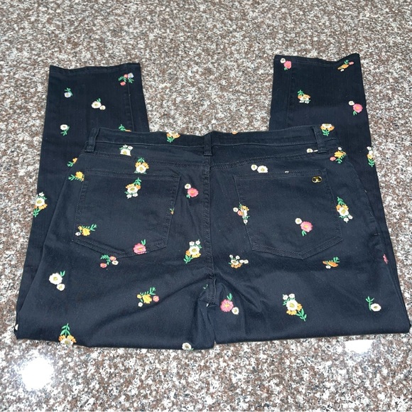 Tory Burch Brindle Black Floral Embroidered Jeans - Picture 4 of 8